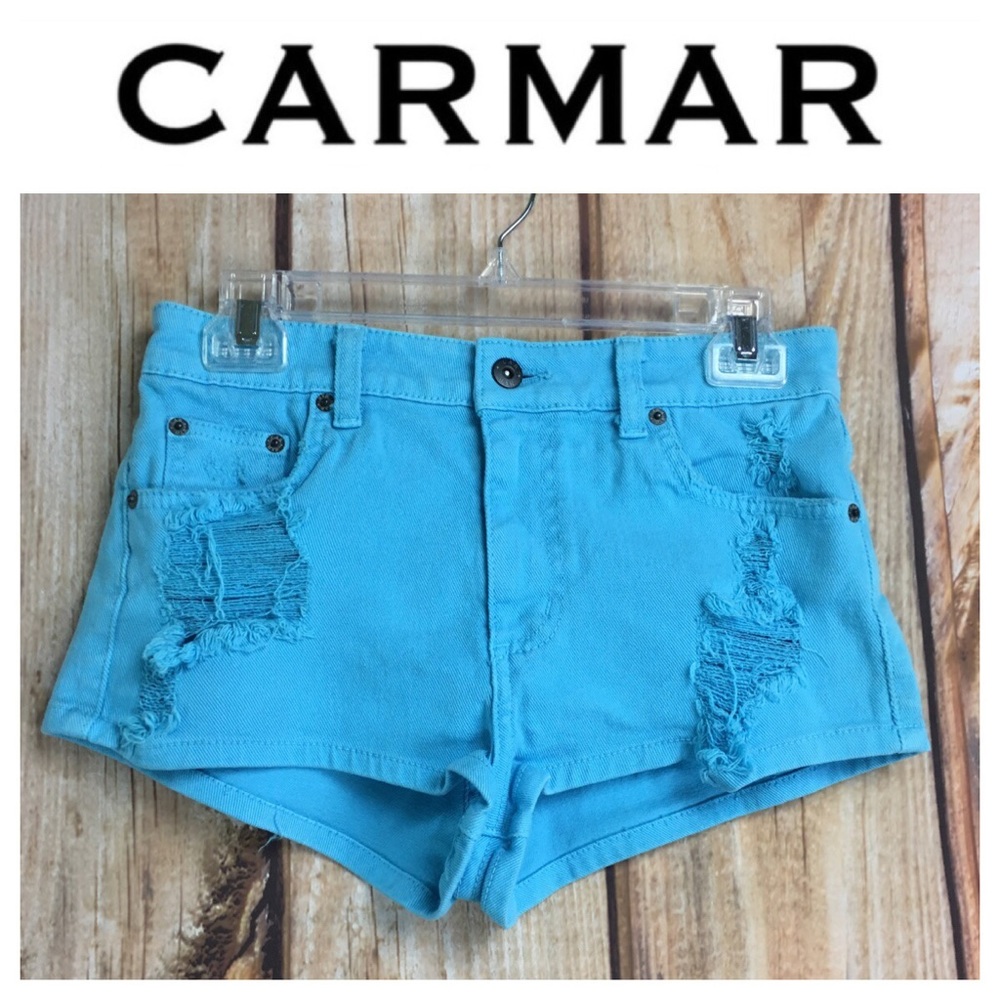 💸Carmar turquoise Distressed denim short size 26